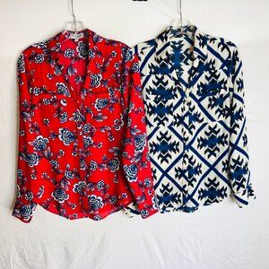 Lot of 2: Express Portofino Blouse Top Floral + Aztec Print Women's Size XS